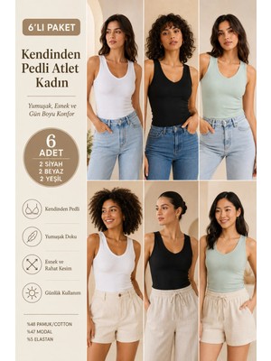 Loule Kadın Pamuklu & Modal V Yaka 6 Adet Kaşkorse Atlet - Toparlayıcı Göğüs Pedli