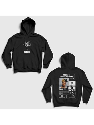 Presmono Unisex Siyah New Ep Rap Xxxtentacion Sırt Baskılı Kapüşonlu Sweatshirt