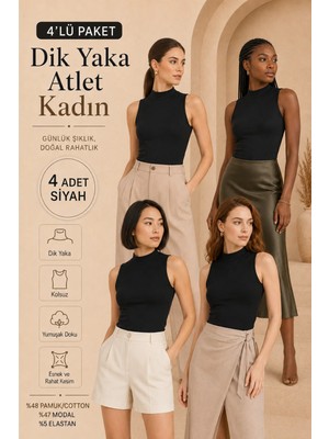 Loule Kadın 4 Adet Dik Yaka Kolsuz Pamuk & Modal Esnek Basic Atlet - 4'lü Avantaj Paketi