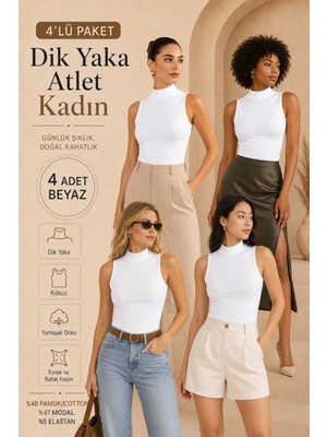 Loule Kadın 4 Adet Dik Yaka Kolsuz Pamuk & Modal Esnek Basic Atlet - 4'lü Avantaj Paketi