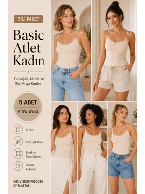 Loule Kadın Ip Askılı & Dantel Detaylı Viskon 5 Adet Atlet