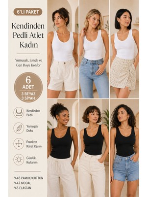 Loule Kadın Pamuklu & Modal V Yaka 6 Adet Kaşkorse Atlet - Toparlayıcı Göğüs Pedli