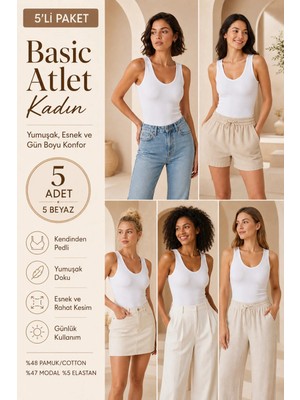 Loule Kadın Pamuklu & Modal V Yaka 5 Adet Kaşkorse Atlet - Toparlayıcı Göğüs Pedli