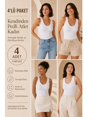 Loule Kadın Pamuklu & Modal V Yaka 4 Adet Kaşkorse Atlet - Toparlayıcı Göğüs Pedli