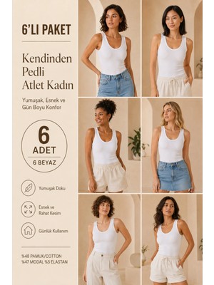 Loule Kadın Pamuklu & Modal V Yaka 6 Adet Kaşkorse Atlet - Toparlayıcı Göğüs Pedli