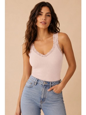 Loule Kadın Pamuklu & Modal Dantel Askılı Pedli Esnek Günlük Atlet - Toparlayıcı Bra Singlet