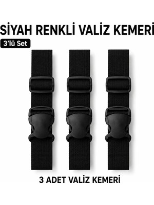 Trink Çanta Valiz Kemeri ve Bavul Kemeri  * 3 Adet * Siyah