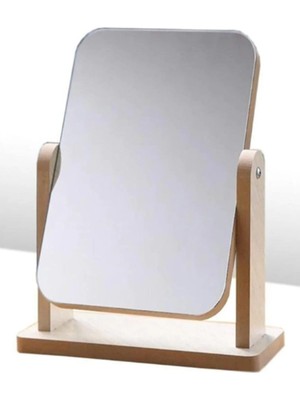 Mey İthalat Gaman Dikdörtgen Masaüstü Ahşap Tasarımlı Şık Makyaj Aynası Make Up Mirror Nostaljik Makyaj Aynası
