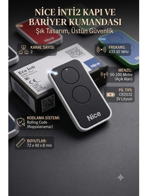 EPM Era Inti2 Orijinal Garaj, Bariyer ve Kapı Kumandası - 2 Kanallı 433.92 Mhz Rolling Code (Siyah),bahçe Kapısı Kumandası - Kopyalanamaz Yüksek Güvenlikli
