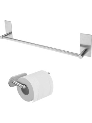 Valor Deltahome Paslanmaz Çelik 40CM Havluluk ve Tuvalet Kağıtlığı Set Hamburg - Kendinden Yapışkanlı