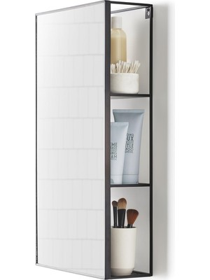Valor Umbra Cubiko 24X12 Inç Dikdörtgen Siyah Metal Banyo Aynası Depolama Dolabı 3 Raflı