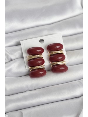 Fırsatkolik Mey Ithalat® Bordo Vintage Model Gold Renk Kadın Küpe