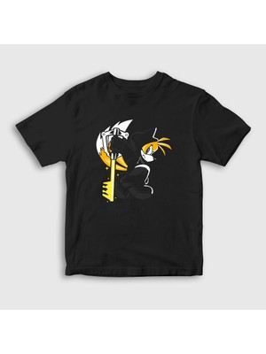 Presmono Unisex Çocuk Siyah Tails Kingdom Hearts T-Shirt