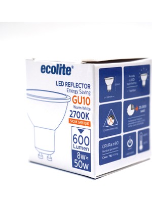 Ecolite Par 16 8 W Sarı Spot GU10 Duy LED Ampul (8'li Paket)