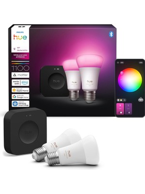 Mey İthalat Philips Huewca 9W E27 Renkli Akıllı Ampul 2'li Pro Başlangıç Seti (Bridge Pro V3 Dahildir)