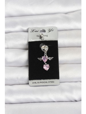 Alvera 316L Cerrahi Çelik Pembe Zirkon Taşlı Kanat Model Göbek Piercing