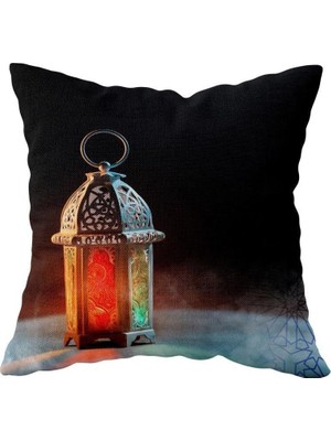 Mey İthalat Pelangi Ramadan Kareem Çift Taraflı Gizli Fermuarlı Yastık Kılıfı Kırlent Koltuk Yastık Kılıfı, Mavi-Siyah 43 x 43