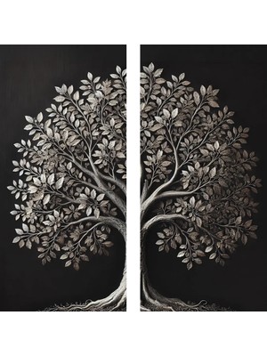 Alvera 2li Eskitme Krom Ağaç Kanvas Tablo 60X120CM X2