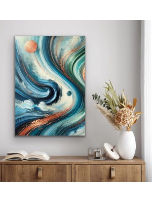 Alvera Turuncu Yeşil Mavi Soyut Kanvas Tablo 70X100CM
