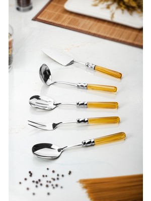 Bezos 5 Parça Platin Servis Seti & Servis Sunum Seti Amber ( Kepçe / Kevgir / Sıpatula / Çatal / Kaşık )