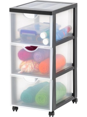 Mey İthalat Iris Ohyama Saklama Kulesi, Saklama Kulesi, Çok Fonksiyonlu Plastik Saklama Kulesi, Tekerlekli ve Çekmeceli Kule, 3 x 15 L, Ergonomik Açıklık, Ev, Ofis - DDDC-303 - Siyah