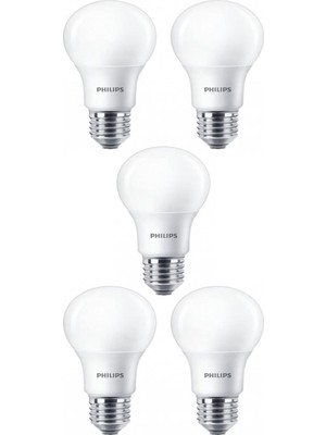 Mey İthalat Philips 8W (60W) LED Ampul Beyaz 6500K E27 (5 Adet) Tasarruflu Lamba