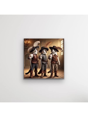 Alvera Üç Silahşör Kedi Kanvas Tablo 90X90CM