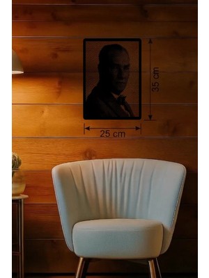 Bezos Atatürk Line Art Metal Görünümlü Ahşap Tablo - Modern Ofis ve Ev Dekoru