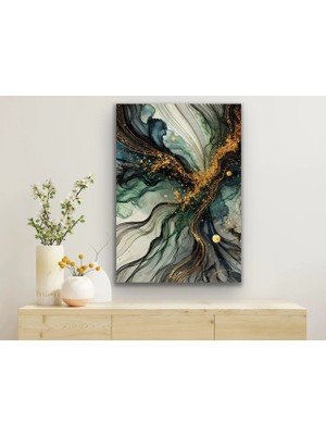 Alvera Yeşil Mavi Gold Soyut Kanvas Tablo 70X100CM