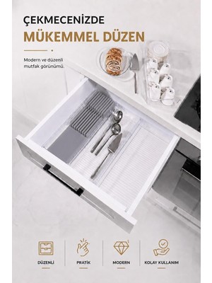 Valor Sas Haus Çekmece Içi Bıçaklık Organizer Bölmeli Mutfak Düzenleyici Gri S-11029