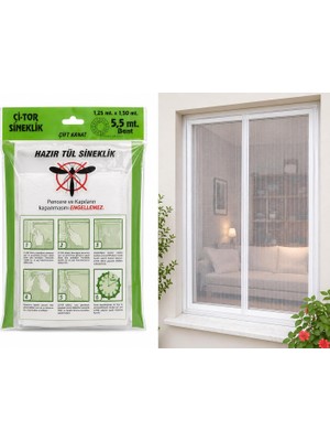 Valor Pratik Sineklik Hazır Tül Sineklik Çift Kanat 150 cm x 125 Cm, Kapı ve Pencere Uyumlu, 5.5 Metre Ya