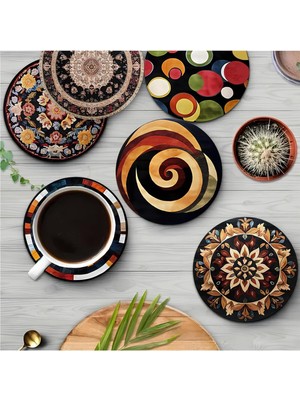 Valor Etnik & Soyut Desenli 6’lı Mdf Bardak Altlığı Seti – 10 cm BRD-035