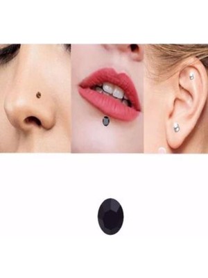 Valor Deliksiz Ultra Güçlü Mıknatıslı Kulak Dudak Fake Piercing Tek Taş Siyah Renk