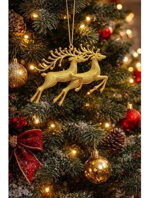 Valor Yılbaşı Ağacı Süsü Yılbaşı Geyiği Noel Süsü Geyiği Gold 2 Adet