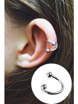 Valor Cerrahi Çelik Spiral Model Iki Ucu Toplu Gümüş Renk Piercing, Gümüş