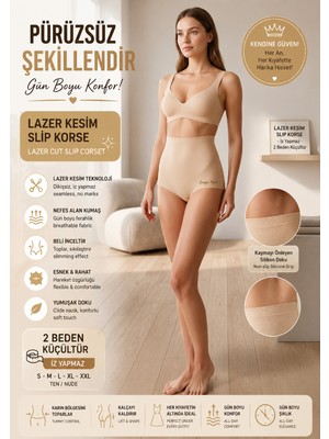 Iz Yapmaz Lazer Kesim Yüksek Bel Slip Korse - Silikon Bantlı Dikişsiz Şekillendirici Kadın Korse Pantolon/elbise Altı