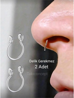 Valor 2 Adet Çelik Deliksiz Septum Fake Piercing Deliksiz Piercing, Gri