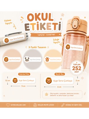 Vuud Kişiye Özel Pastel Mat Renkli Okul Etiketi Seti 252 Adet - Hayvanlar Serisi Isim Etiketi (Kalem, Defter)