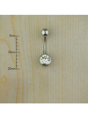 Valor Çelik Tek Taşlı Göbek Piercing, Grii