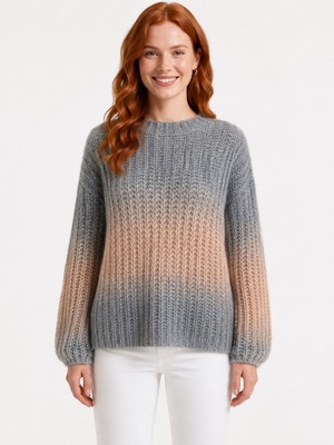 Neden Tekstil Kadın Oversize Triko Yuvarlak Yaka Renk Geçişli Kazak