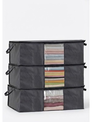 Valor Orret Home 3'lü Siyah Pencereli Hurç Seti – 64X45X22 cm Bez Kumaş Baza Altı Organizer, Şeffaf Pence