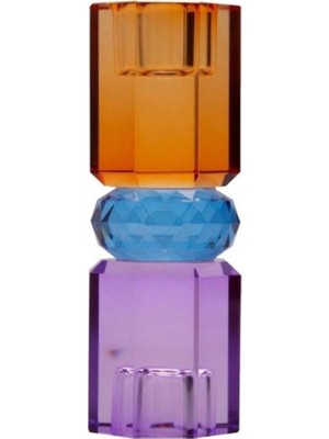 Valor Kristal Mum Tutucu, Menekşe/cobolt/amber, 5,5X5,5X15 cm