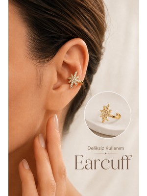 Sacce Scarves & Accessories Zirkon Gold Kuzey Yıldızı Sıkıştırmalı Kıkırdak Küpesi Earcuff