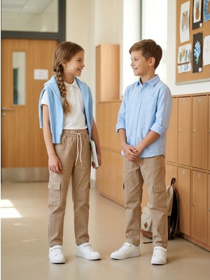 Prens Unisex Ribanalı Cepli Pamuklu Okul Pantolonu