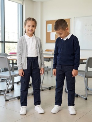 Prens Unisex Ribanalı Cepli Pamuklu Okul Pantolonu