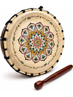 Hediye Sandalı Mandala Desenli Etnik Şaman Davulu ve Ahşap Tokmak Seti