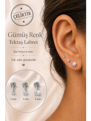 Sacce Scarves & Accessories 316L Çelik Tektaş Piercing 6 mm Bar Kulak Burun Tragus Helix Labret Kıkırdak