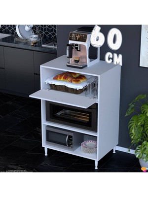 Eliusta Smart 60 cm Üstten Kapaklı Mutfak Dolabı Mikrodalga Fırın Standı Kiler Beyaz Dolap 60X119X48 cm