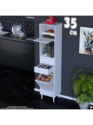 Eliusta Duru 35 cm Çok Amaçlı Mutfak Dolabı Sepetli Kapaklı 2 Çekmeceli Dolap Banyo Kirli Çamaşır Dolabı
