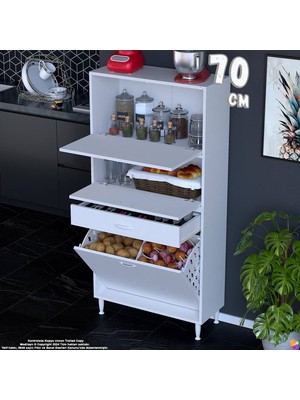Eliusta Defne 70 cm Çok Amaçlı Mutfak Bakliyat Kiler Banyo Dolabı Kahve Köşesi Sepetli Dolap 70X163X32 cm